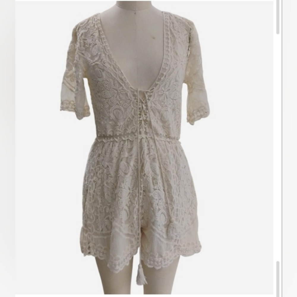 Source Unknown Cream Lace Romper - image 2